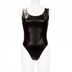 Tamatoys 黑色光澤亮面開檔泳衣 男娘用